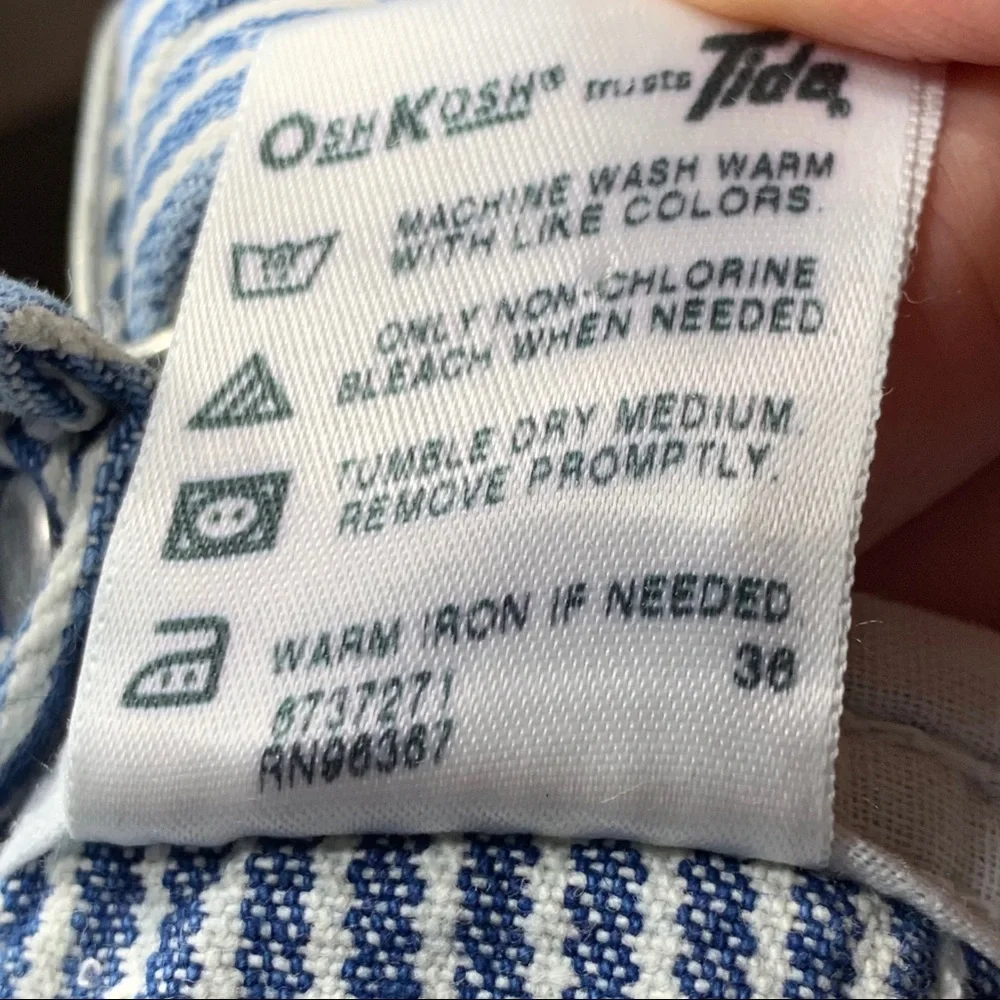 OshKosh B'gosh Blue & White Striped Short Overalls